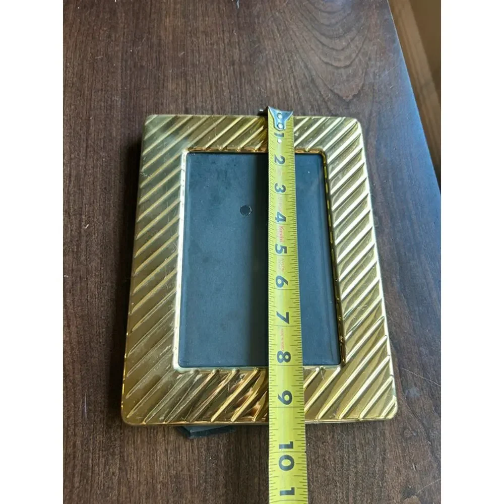 vintage solid brass picture frame diagonal ribbed pattern